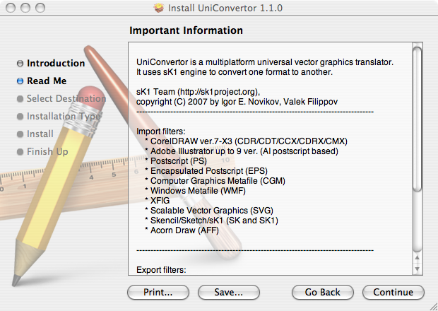 UniConvertor installer UI on MacOS X UniConvertor installer UI on MacOS X